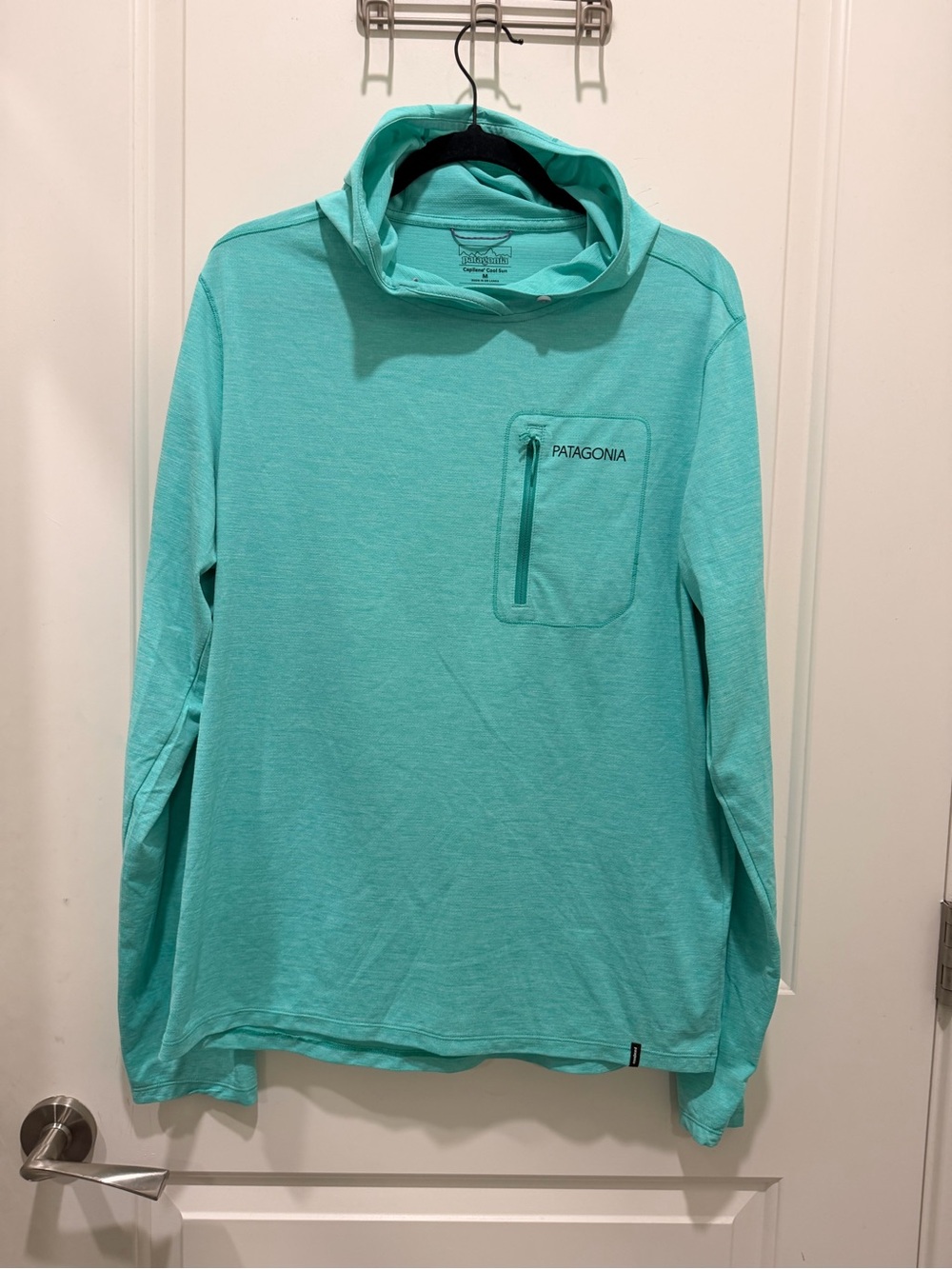 Patagonia Capilene Cool Sun
Hoody Size M Teal Graphic
Long Sleeve